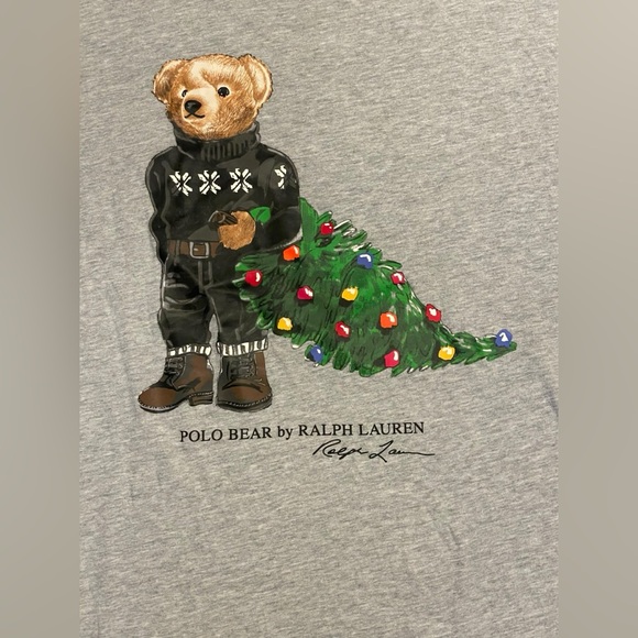 Polo Bear By Ralph Lauren Christmas Tree Long Sleeve Shirt Gray Boys Size 18/20 - Picture 2 of 5